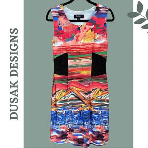 Women’s Sleeveless Sheath Dress Stretch Multi Colour Lined Red Black Size Medium